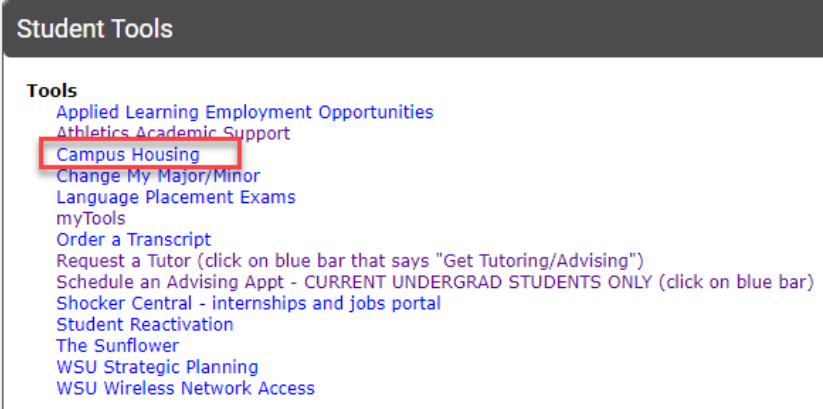 myWSU Student Tools, Campus Housing link
