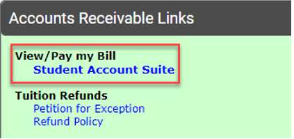 Accounts Receivable Link > Student Account Suite